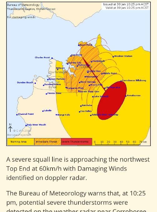A specific wind warning for Darwin, possible with a doppler radar. Graphic: Bureau of Meteorology.