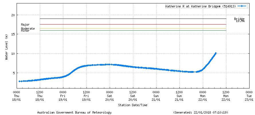 Katherine flood gauge this morning. Graphic: Bureau of Meteorology.
