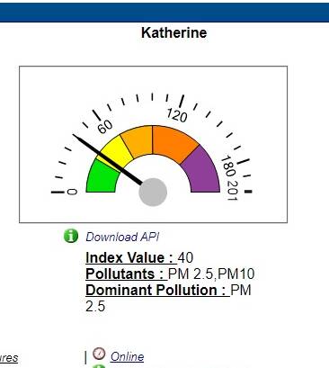 Real-time air quality information in Katherine today shows the quality is good, "Enjoy activities".