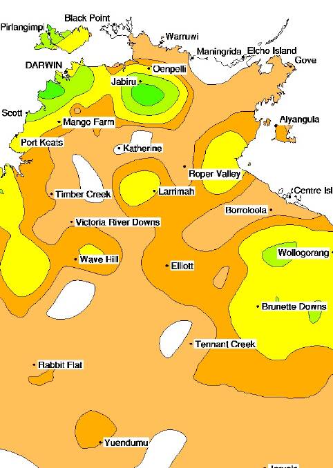 October rain recorded across the NT shows Katherine missed out. Graphic: Bureau of Meteorology.