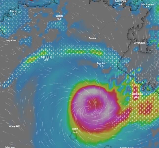 The former cyclone is expected to give a flick of its tail either late Saturday night or Sunday morning. Graphic: Windy.com