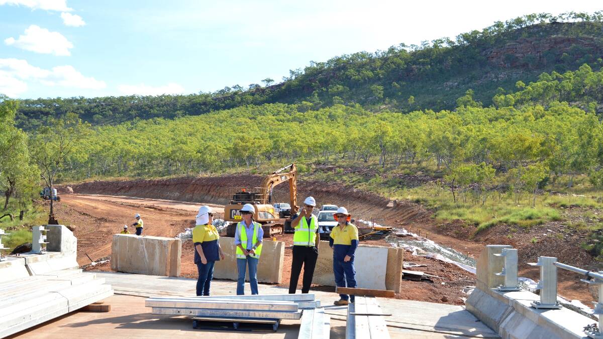 SNEAK PEEK: Roper Gulf Regional Council elected members and executive staff
tour the new bridges spanning the Roper and Wilton rivers. Picture: Roper Gulf.