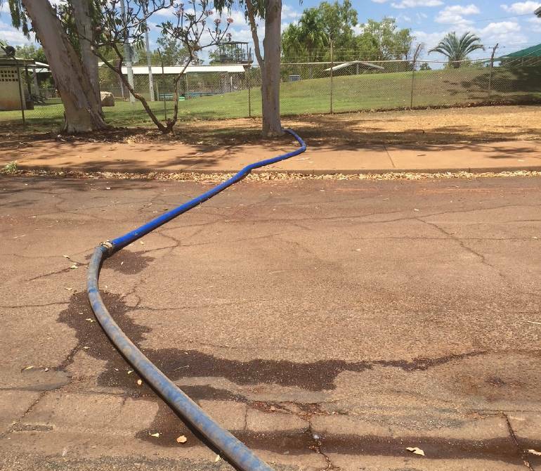 WASTE DISPOSAL: Almost a million litres of contaminated water was flushed out of the Katherine swimming pool back in late 2017..