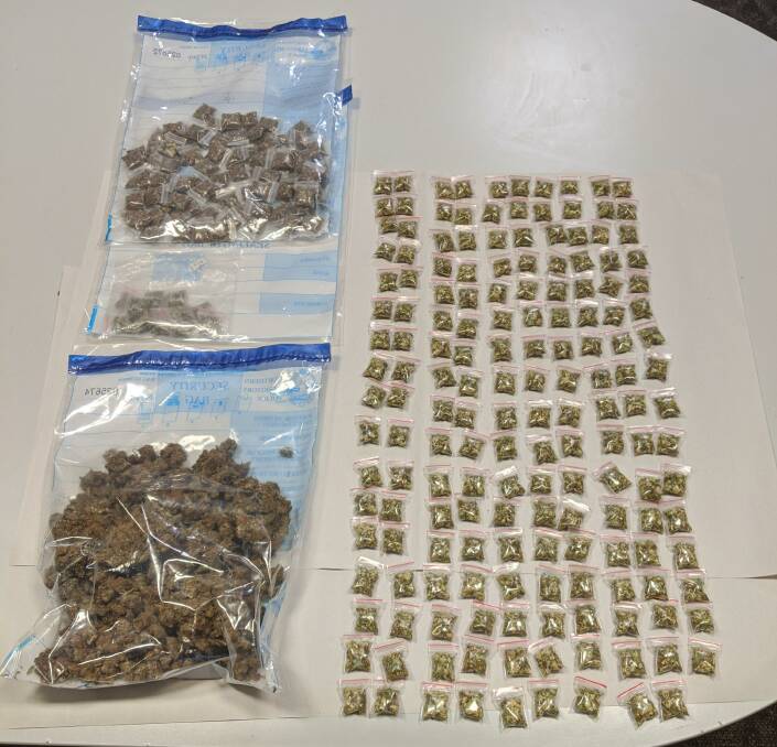 About half a kilogram of cannabis is readied for sale with little deal bags, each one causing harm in remote communities, police say. Picture: NT Police.