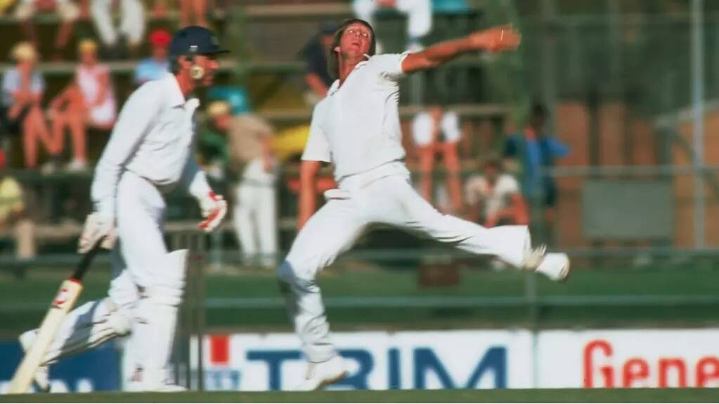 With his trademark slinging action. Thommo was feared around world cricket.
