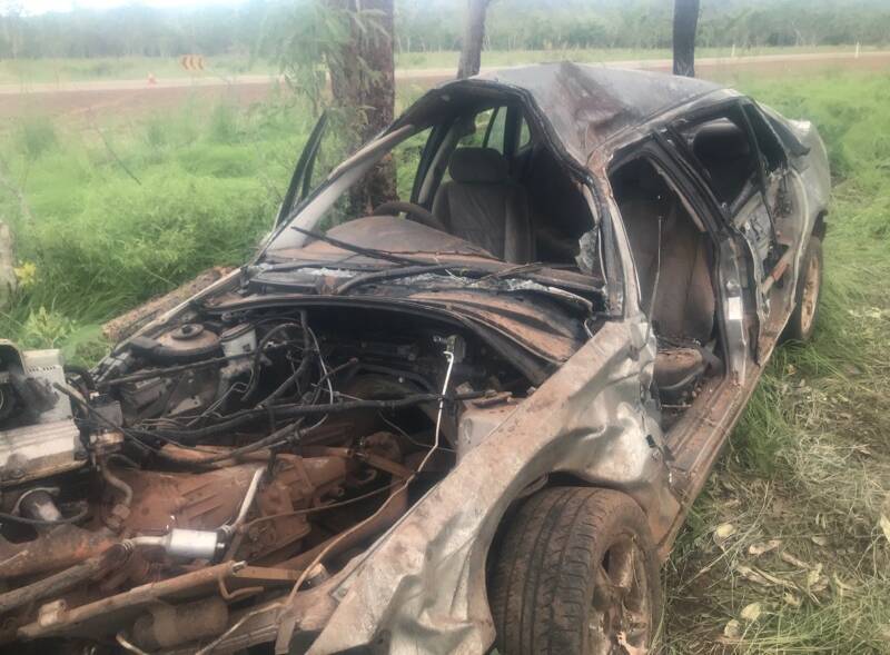 The driver survived the crash and has been airlifted to Darwin. Picture: NT Police.