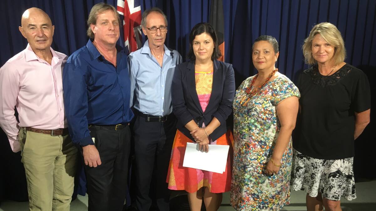 CHEMICAL ALERT: Katherine MP Sandra Nelson (second from right) was at the Darwin announcement of reduced chemical limits in drinking water on Monday.