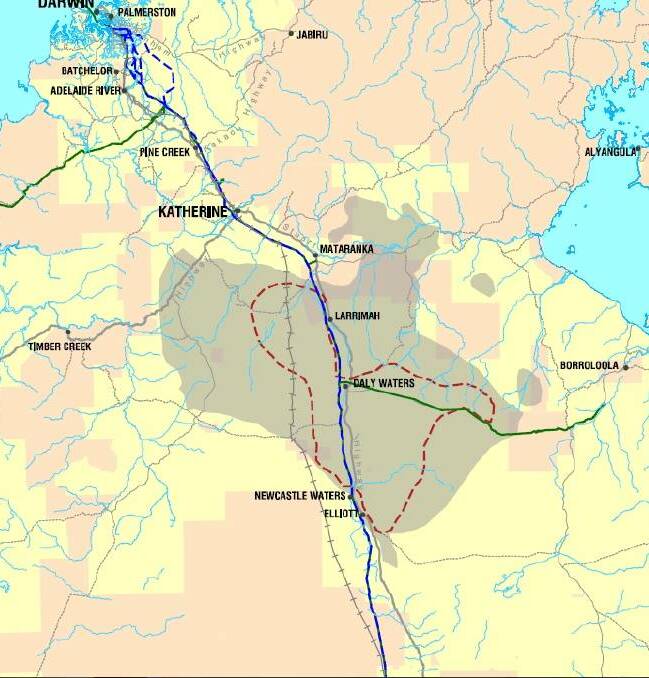  A proposed route of the gas pipeline takes it through Katherine. Map: NT Government.