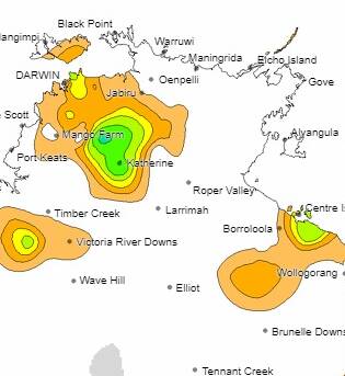 The October 31 rain in 1987 which caused the high bacteria levels in a turbid Katherine River for more than two weeks. Graphic: Bureau of Meteorology.