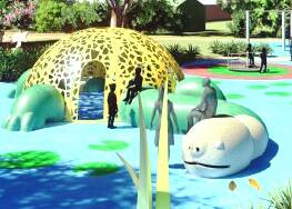 The turtle shaped play structure will be made up of a sandstone head, a steel dome body and rubber arms and legs. Picture: Katherine Town Council. 