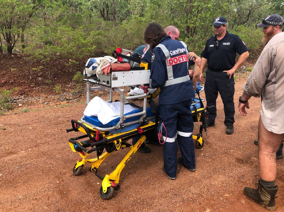 Police and Pine Creek clinic staff were first on the scene to assess the woman's injuries before the CareFlight helicopter with crew arrived shortly after. Picture: CareFlight.