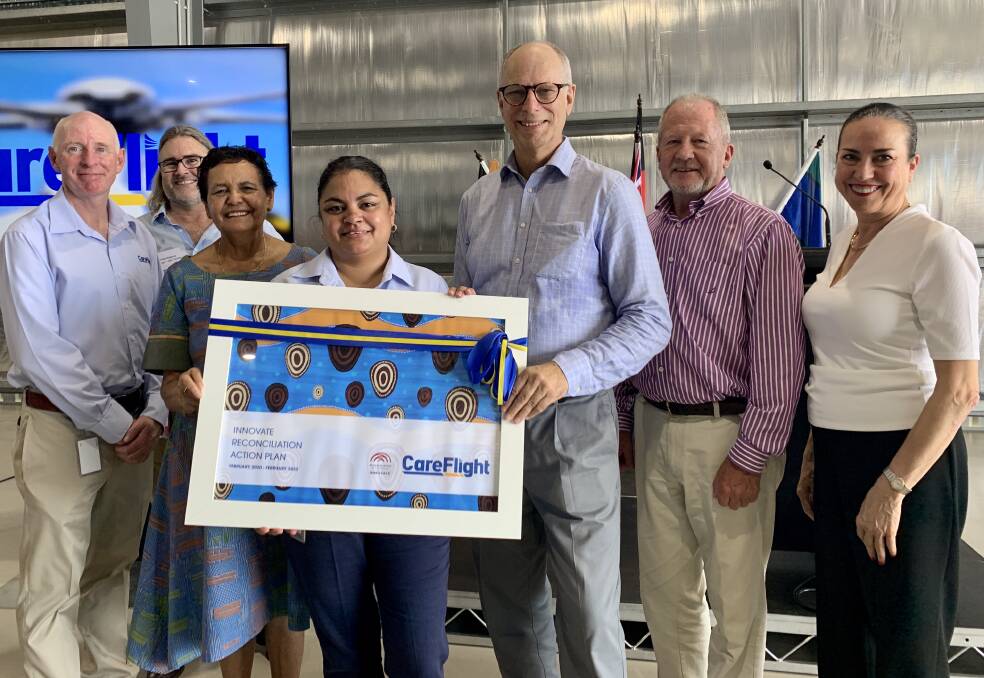 CareFlight CEO Mick Frewen, general manager Philip Roberts, board director Trish Angus, community relations manager Justine Williams, board director Chairman Andrew Refshauge, board director Garry Dinnie, board director Anna Guillan. Picture: supplied.