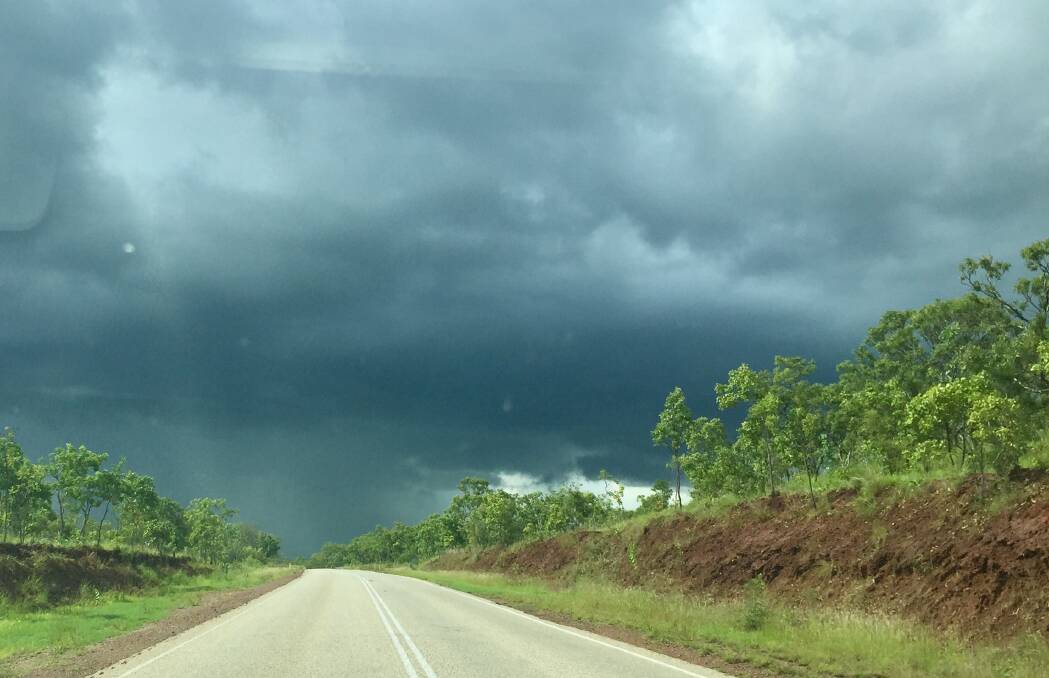 Tropical storms: A typical tropical storm rolls across the north of Katherine yesterday.