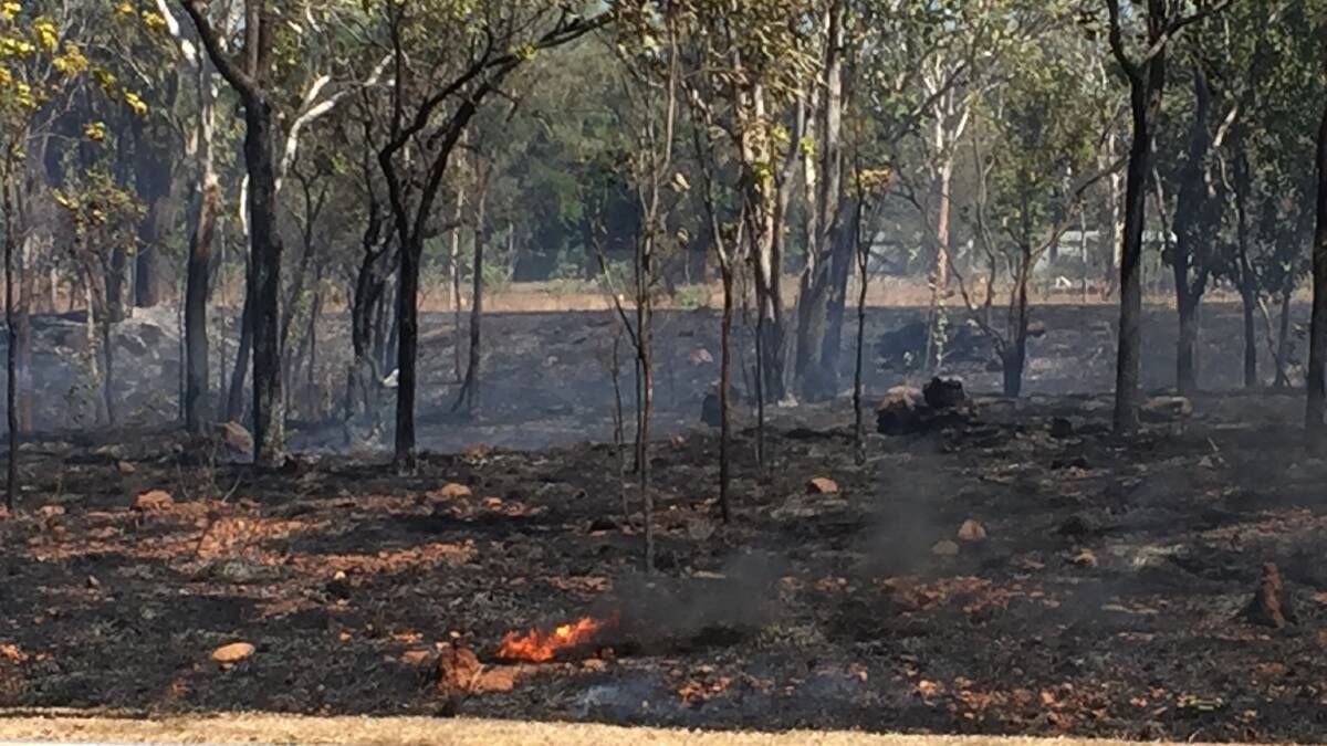 Emergency services have contained a fire off the Stuart Highway just outside Katherine. Picture: Roxanne Fitzgerald.
