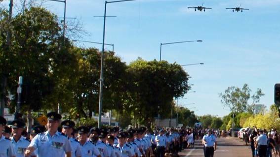 CROWD THRILLS: The Tindal Hornets buzz Katherine at last year's Anzac Day march.