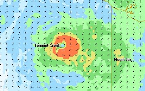 The still powerful remnants of TC Trevor are expected to arrive in Tennant Creek on Sunday. Graphic: Bureau of Meteorology.