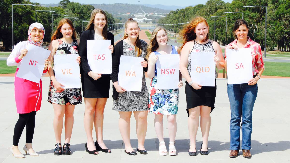 The six 2015 Country to Canberra winners, in front of Parliament House. This year there will be 10 winners.