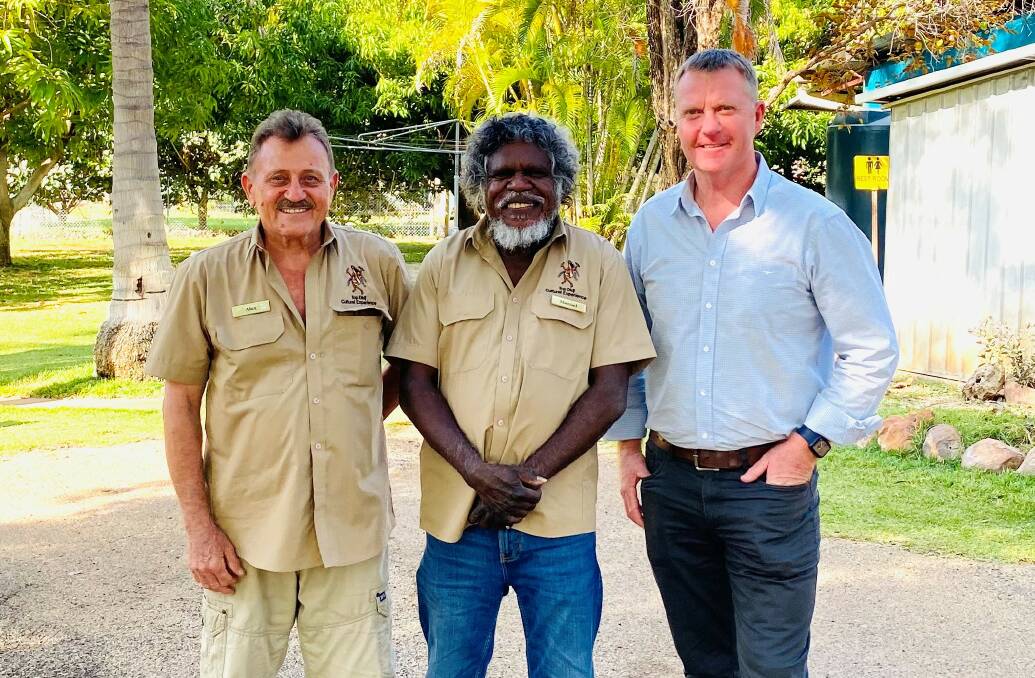 Alex Ariston and Manuel from Top Didj Cultural Experience in Katherine, with Minister for Small Business Paul Kirby MLA.