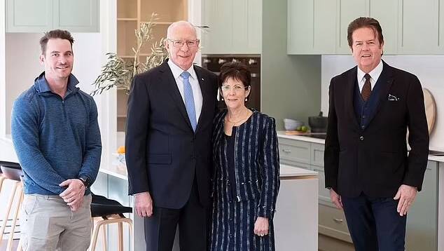 Builder Brendan Howe with Governor-General David Hurley and his wife Linda in their renovated Campbell home. Picture: Instagram 