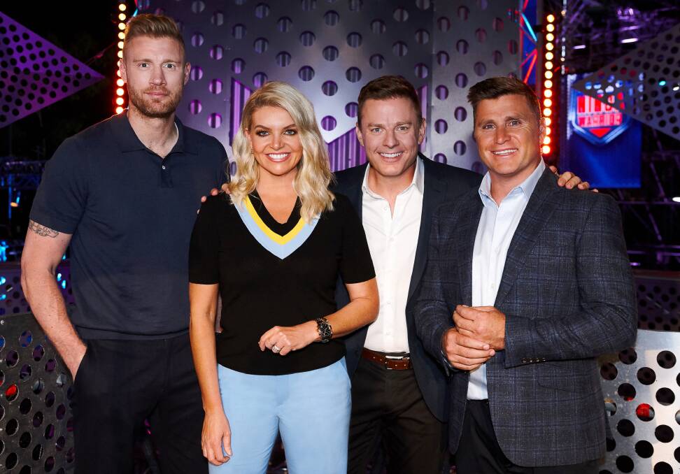 HOSTS: Ninja Warrior returns on Sunday with, from left, Andrew Flintoff, Rebecca Maddern, Ben Fordham and Shane Crawford.