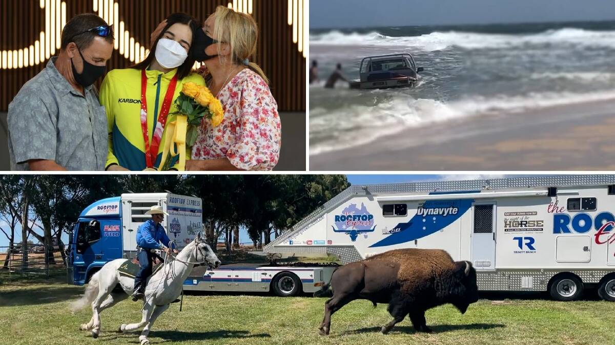 WHAT TO WATCH: Behind-the-scenes in the Beijing 2022 Winter Olympics (top left), a ute left bobbing in open waters off Bribie Island, QLD (top right) and herding a bison onto the roof of a semi-trailer at the NSW Central West expo (bottom).