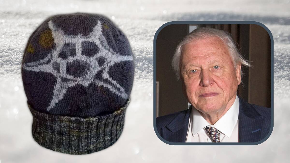Sir David Attenborough's phytoplankton beanie. And the man himself. Photo supplied