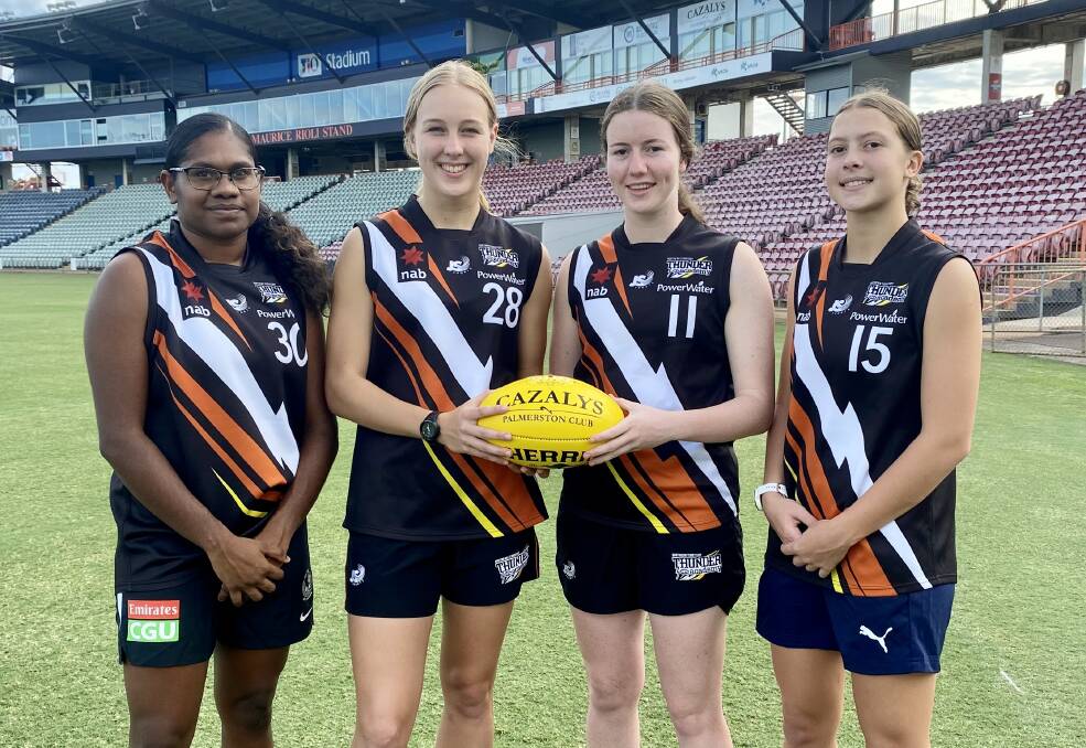 LOCAL PLAYER: Ashanti Bush, pictured standing on the left, has previously played in the Big Rivers League for the Arnhem Crows. Photo: Supplied. 