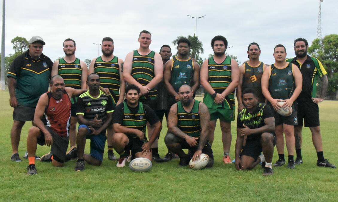 Members of the Barbarians men's side line up for a photo before training. Picture: Tom Robinson. 