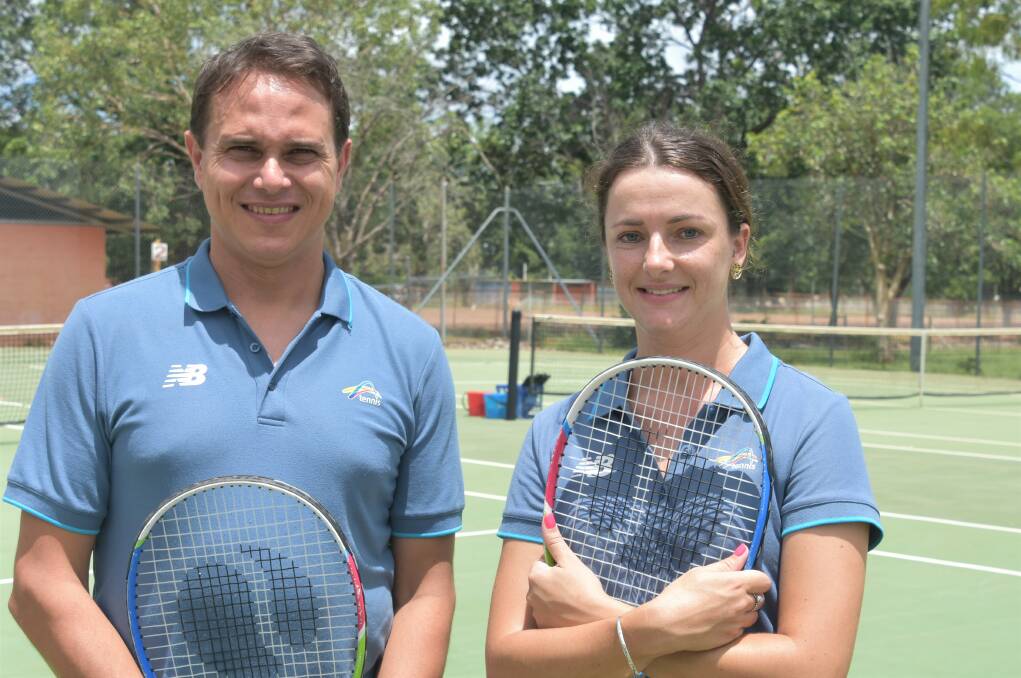 Anzac Leidig and Jess Polack from Tennis NT. Photo: Tom Robinson. 