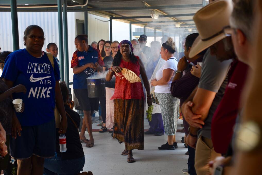 Miliwanga is a modern day cultural ambassador and a performer of many a smoking ceremonies. This photograph was taken at Katherine Hospital in 2019. Picture: Roxanne Fitzgerald.