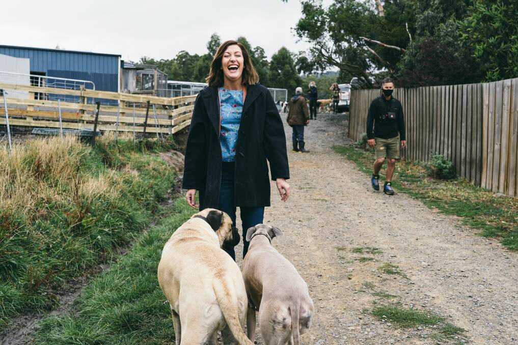 Celia Pacquola on the set of Rosehaven which was shot in south-east Tasmania. Picture: Supplied