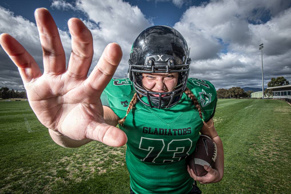Daniela Stosic is the first woman to play in the men's ACT gridiron competition. Picture: Karleen Minney