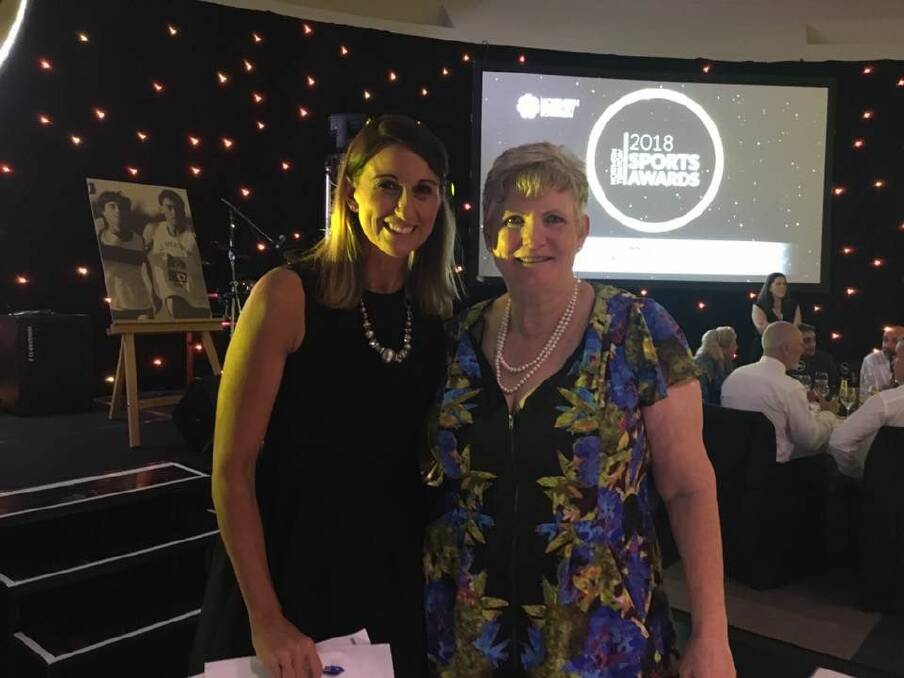 Former world champion swimmer Hayley Lewis with Marg Chamberlain at the 2018 NT Sports Awards. 
