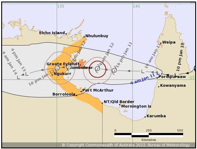 Path: Ex-Tropical Cyclone Tiffany is expected to reintensify into the a Category 2 system. Image: BoM.
