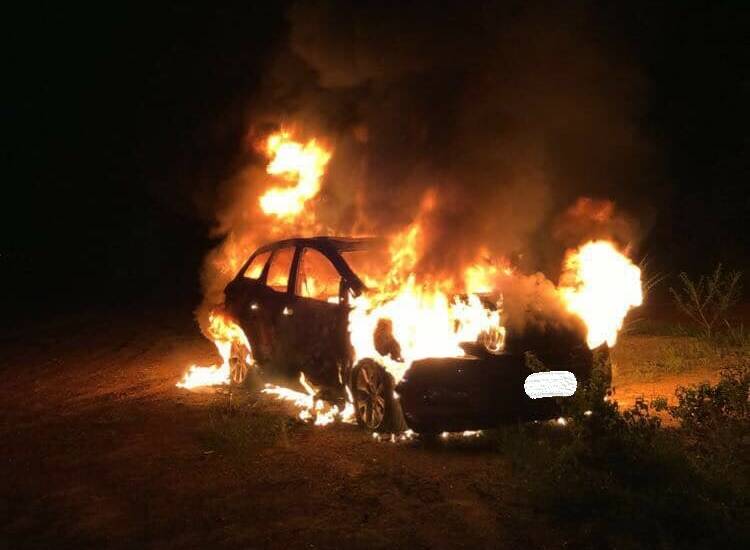 Police are seeking information about a vehicle fire from Sunday night. Photo credit: Jed Farrington, Dylan Garrity Flood, Ethan Paul and Cameron Smith.