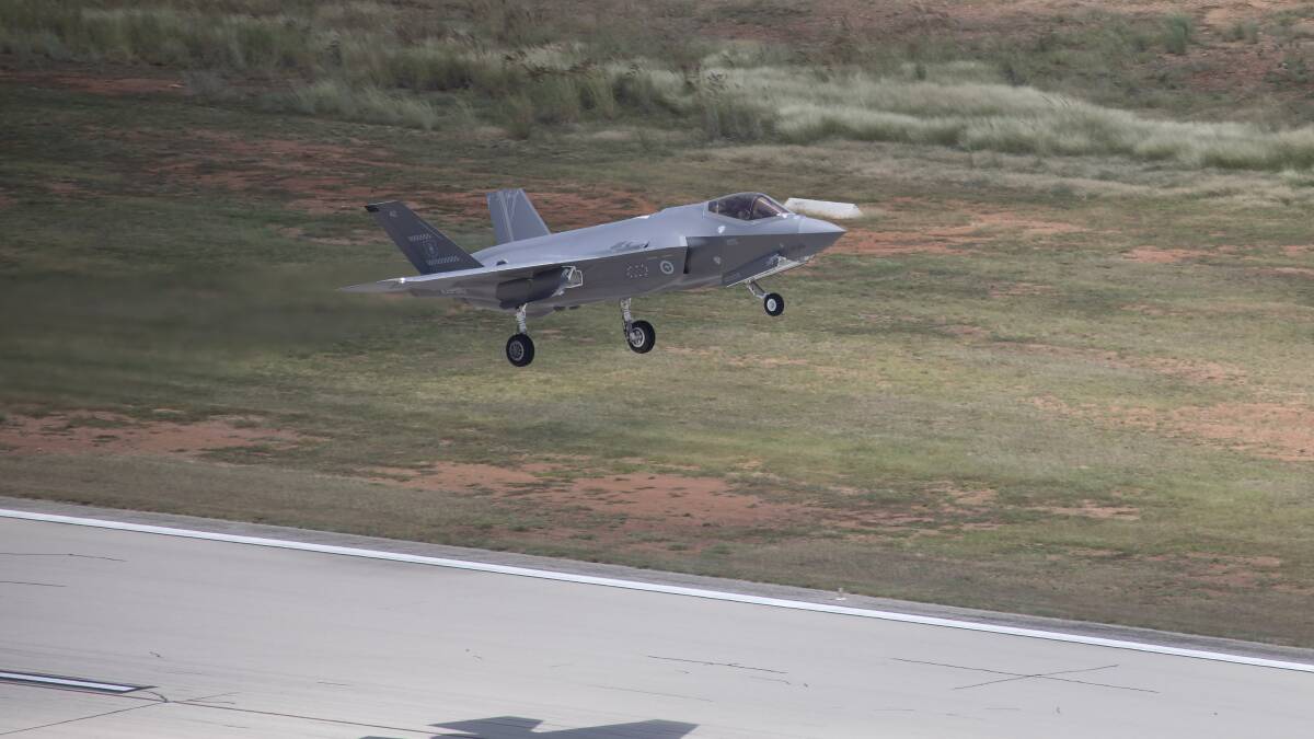A Royal Australian Air Force F-35A Lightning II operated by No. 75 Squadron takes off from RAAF Base Tindal, Northern Territory.