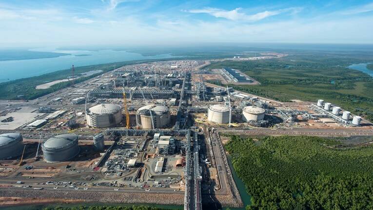 Progress shot of construction at Inpex Corporation's Ichthys LNG project in Darwin.