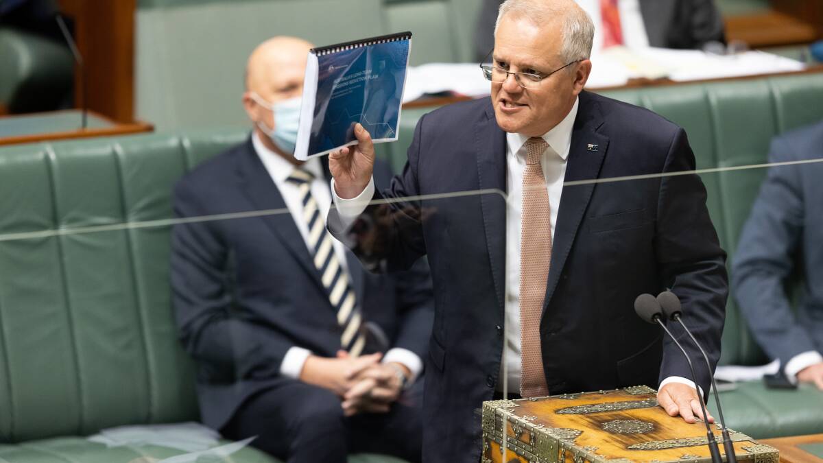 Prime Minister Scott Morrison revealed the governments net zero emissions plan on Tuesday. Picture: Sitthixay Ditthavong