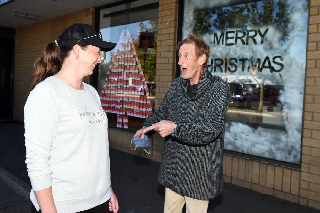A very Merry Christmas for Pete Baguley who has finally caught up with the person who paid for his groceries, Renata Johnson from Gordon. Picture: Kate Healy
