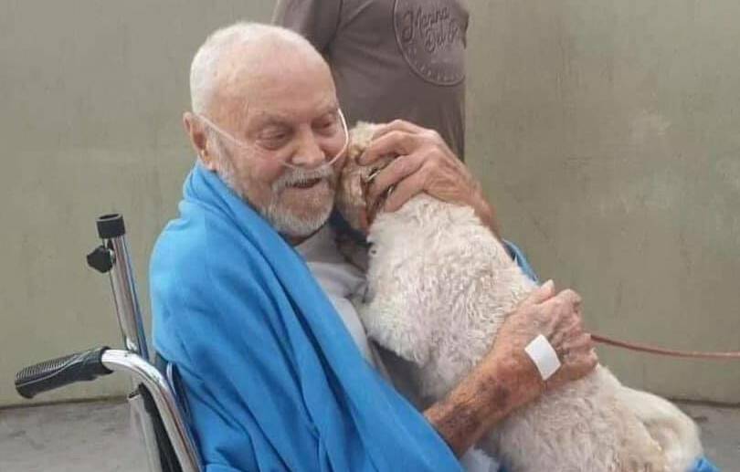 Colin Woodford and Tilly are reunited outside Wollongong Hospital. Photos: supplied