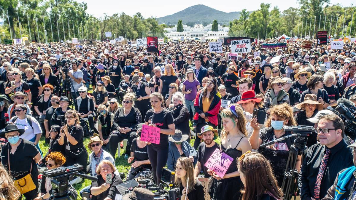 Crowds gather outside Parliament House during March 4 Justice earlier this year. Picture: Karleen Minney