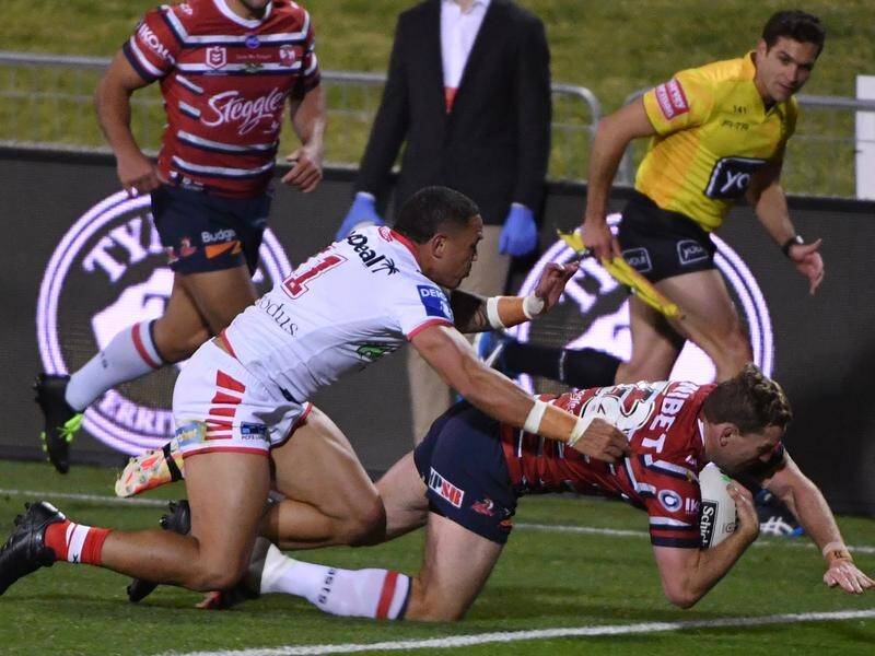 Sydney Roosters' Mitch Aubusson scored a try against St George Illawarra in his 300th NRL game.