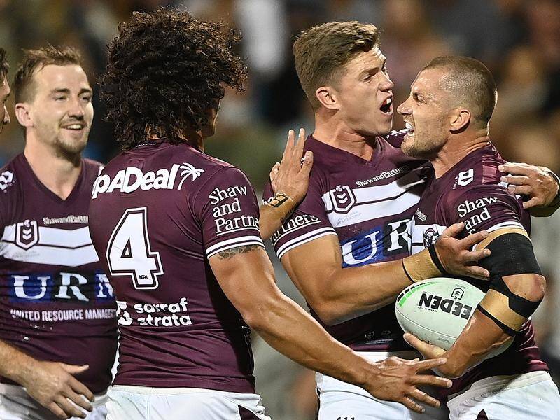 A resurgent Kieran Foran (r) has been in great form for Manly this NRL season.