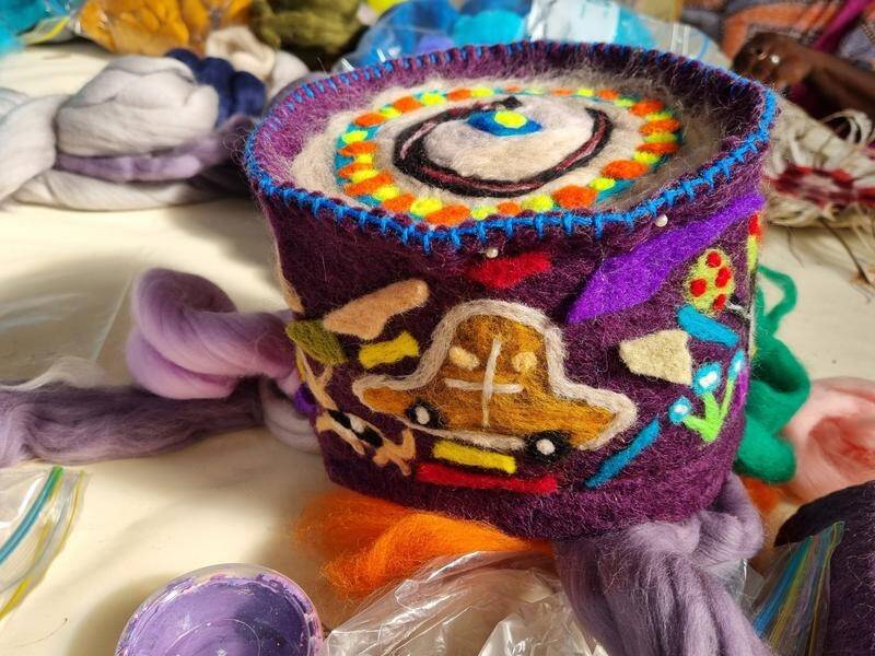 One of Marlene Taylor's colourful creations for the Alice Springs Beanie Festival. (PR HANDOUT IMAGE PHOTO)