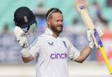 Ben Duckett celebrates his century, an innings hailed as brave and skilful by his teammates. (AP PHOTO)