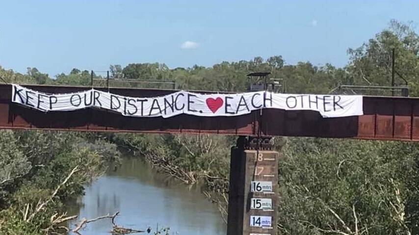 The banner removed from the old railway bridge by the NT government earlier this month.