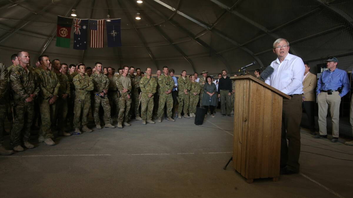 Kevin Rudd addresses Australian troops in Afghanistan. Photo: Gary Ramage/pool
