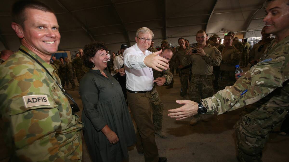 Prime Minister Kevin Rudd and his wife, Therese Rein, visit Australian troops in Afghanistan. Photo: Gary Ramage/pool